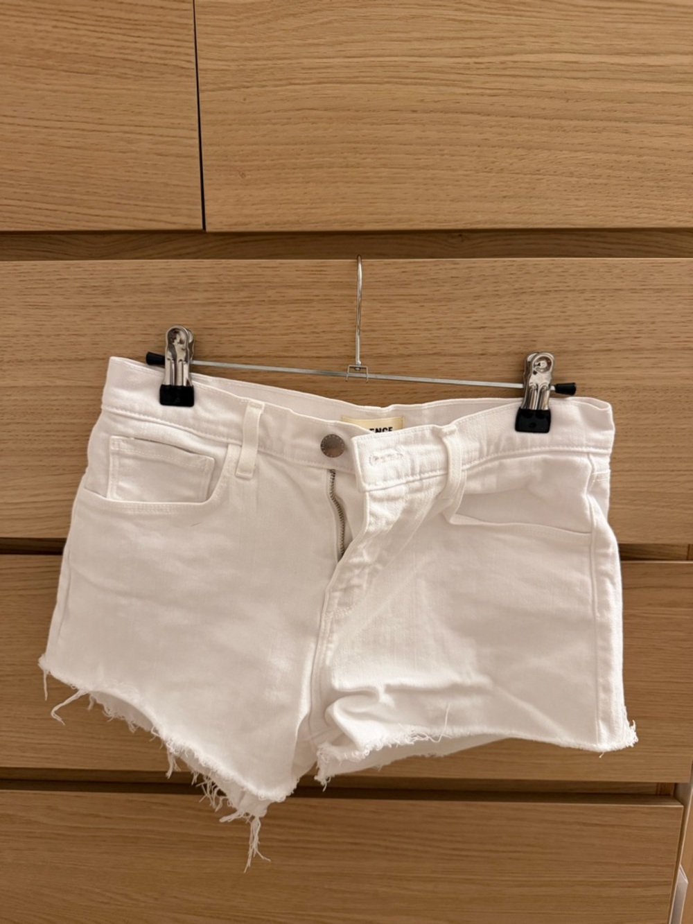L’AGENCE White Mid-Rise Denim Shorts